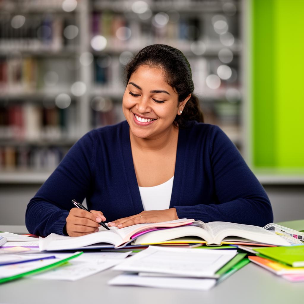 Docente planeando clases con materiales educativos