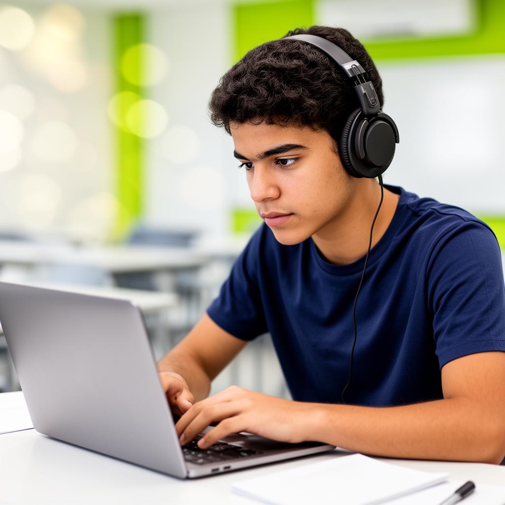 Estudiante concentrado durante examen online