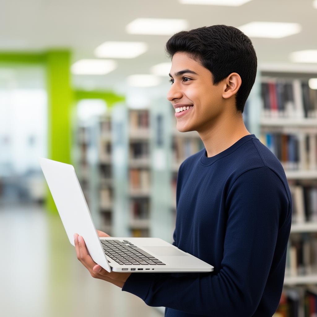 Estudiante certificándose en inglés con laptop